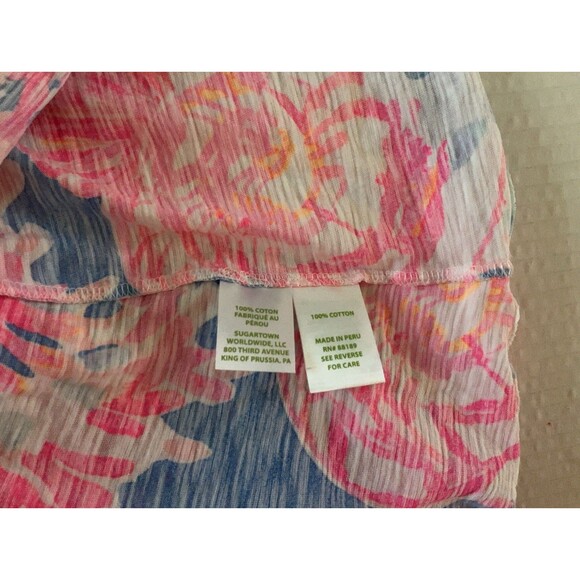 Lilly Pulitzer Gigi Tank Top V Neck Shirt Sleeveless Blue Pink S Cotton - Picture 7 of 7